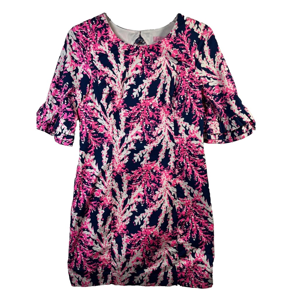Lilly Pulitzer Fiesta Shift Dress Beyond The Sea Pink Blue Nautical Size 4